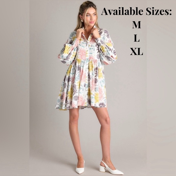 NWT-Ivory Floral Print Dress- AURA - Picture 1 of 9